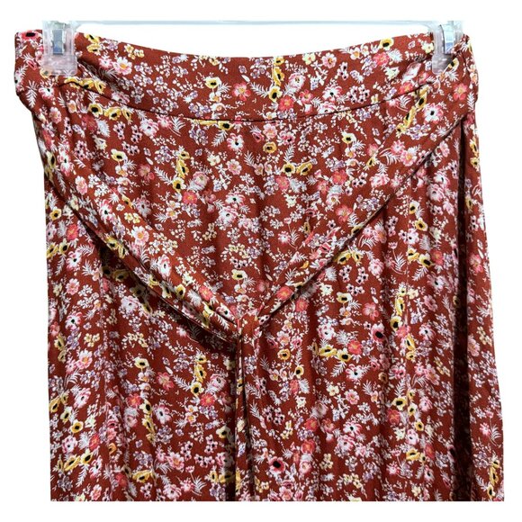 Love Fire Womens Red Ditsy Floral Back Zip Waist Tie Prairie Midi Skirt Sz L - Picture 2 of 5